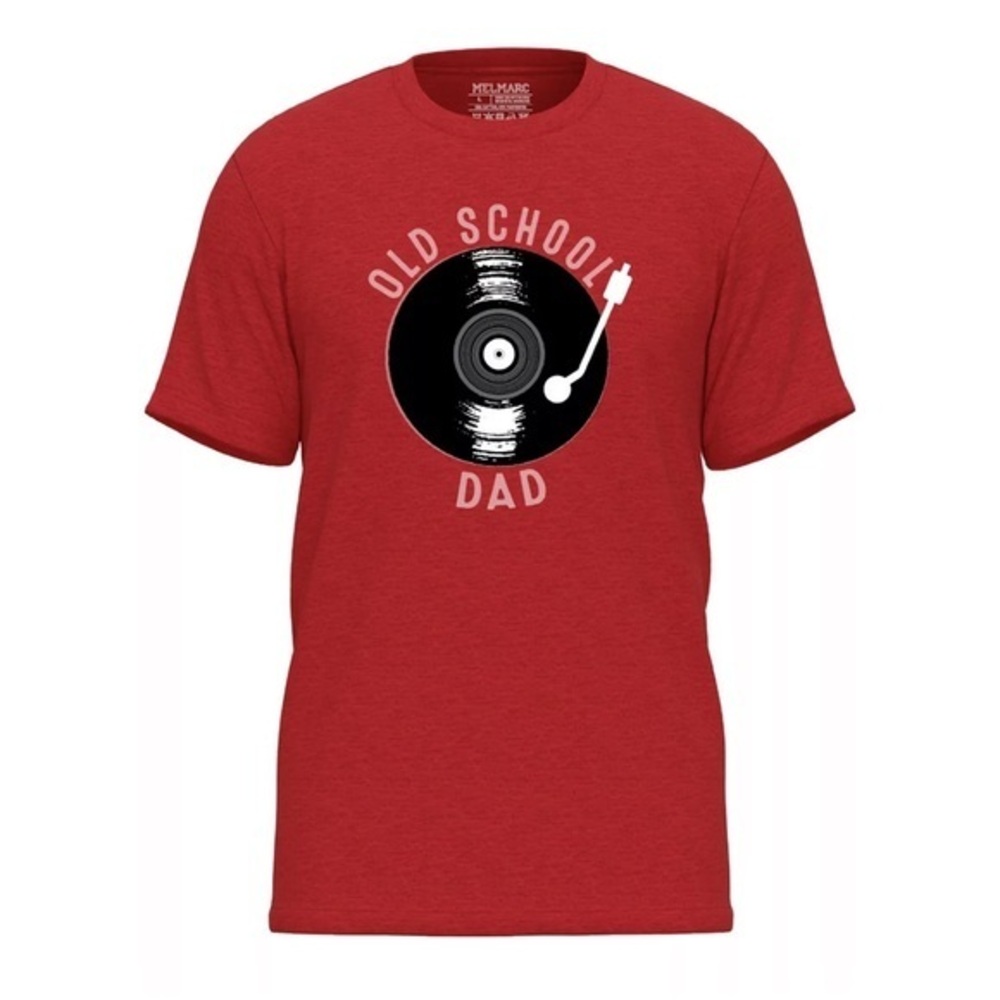 Red Short Sleeve Graphic Tee with Vinyl Record Design